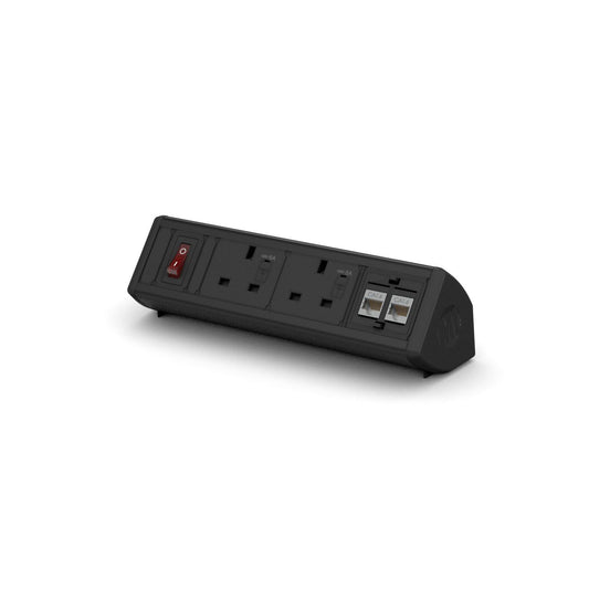 Boost Desktop Power Module with 2 UK Power Sockets and 2 CAT6 Data Accessories Metalicon Black