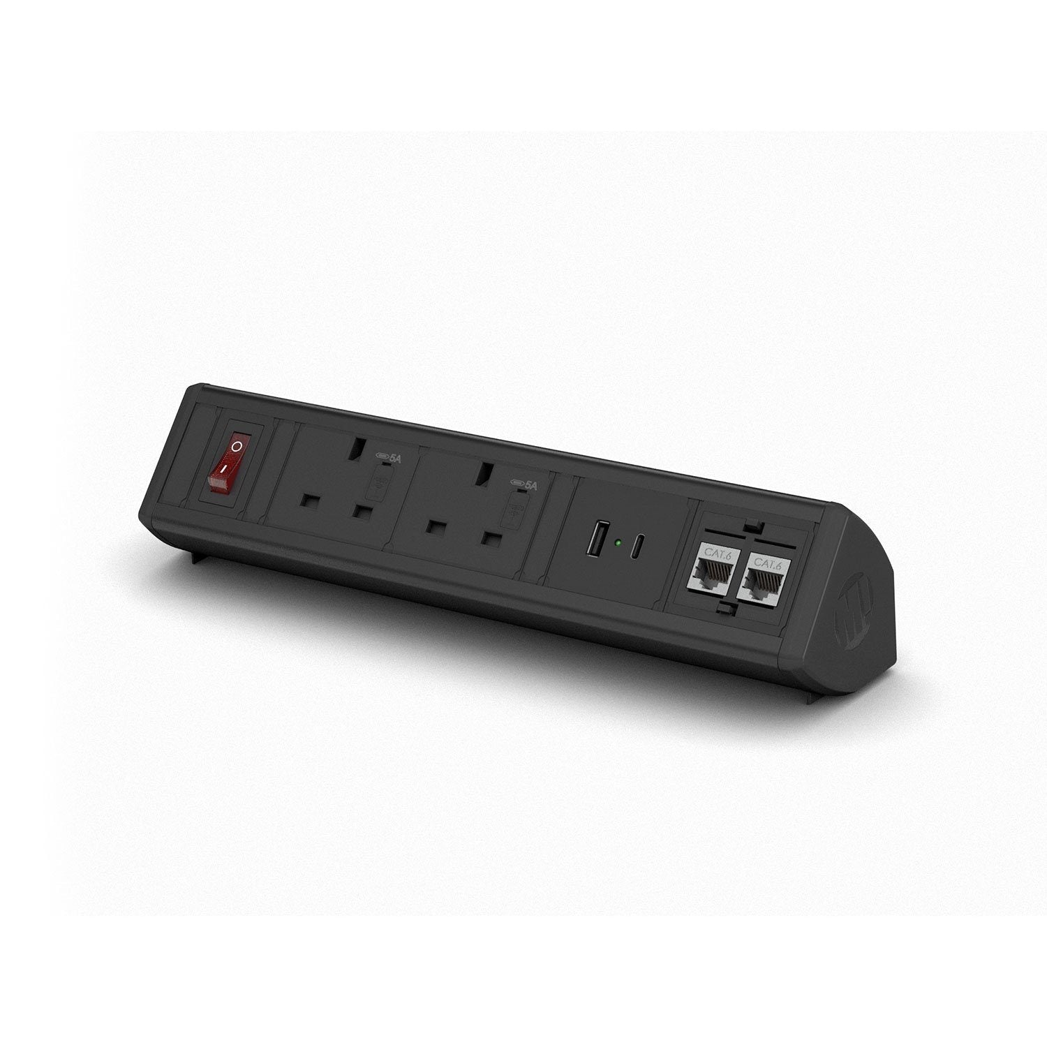 Boost Desktop Power Module with 2 UK Power Sockets, 2 Cat6 Data Sockets and 2 USB Charging Ports A+C Accessories Metalicon Black