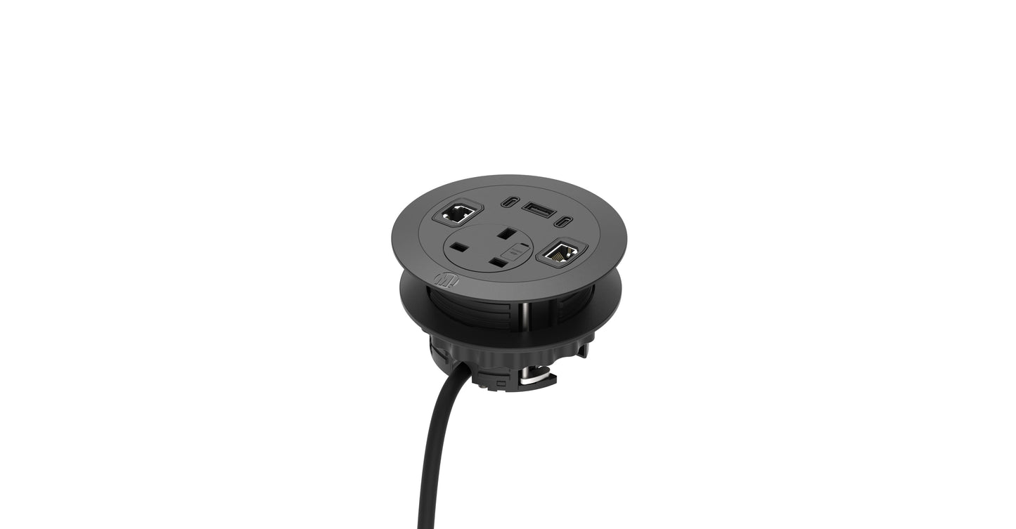 Solo Plus Power Module with Triple USB and 2 Cat6 RJ45 Data Models Accessories Metalicon Black