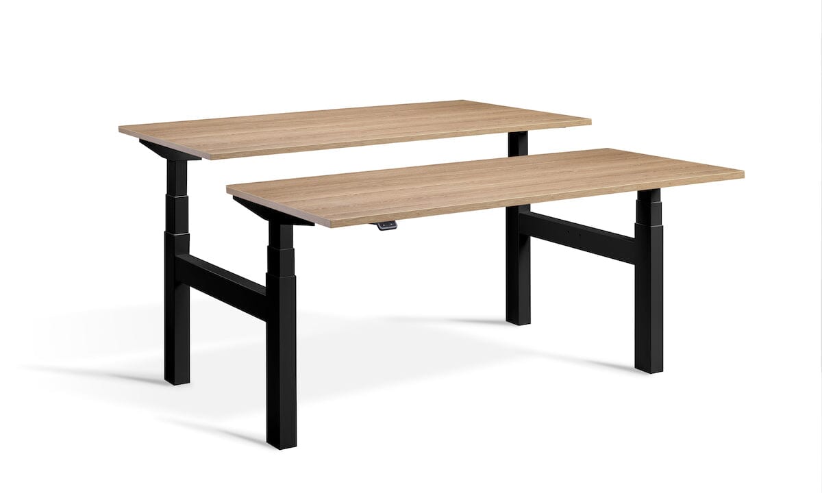 Lavoro Duo - Four Motor Back to Back Sit-Stand Desk - 800 Deep - Black Frame Accessories Lavoro Brown Oak 1200x800 Black