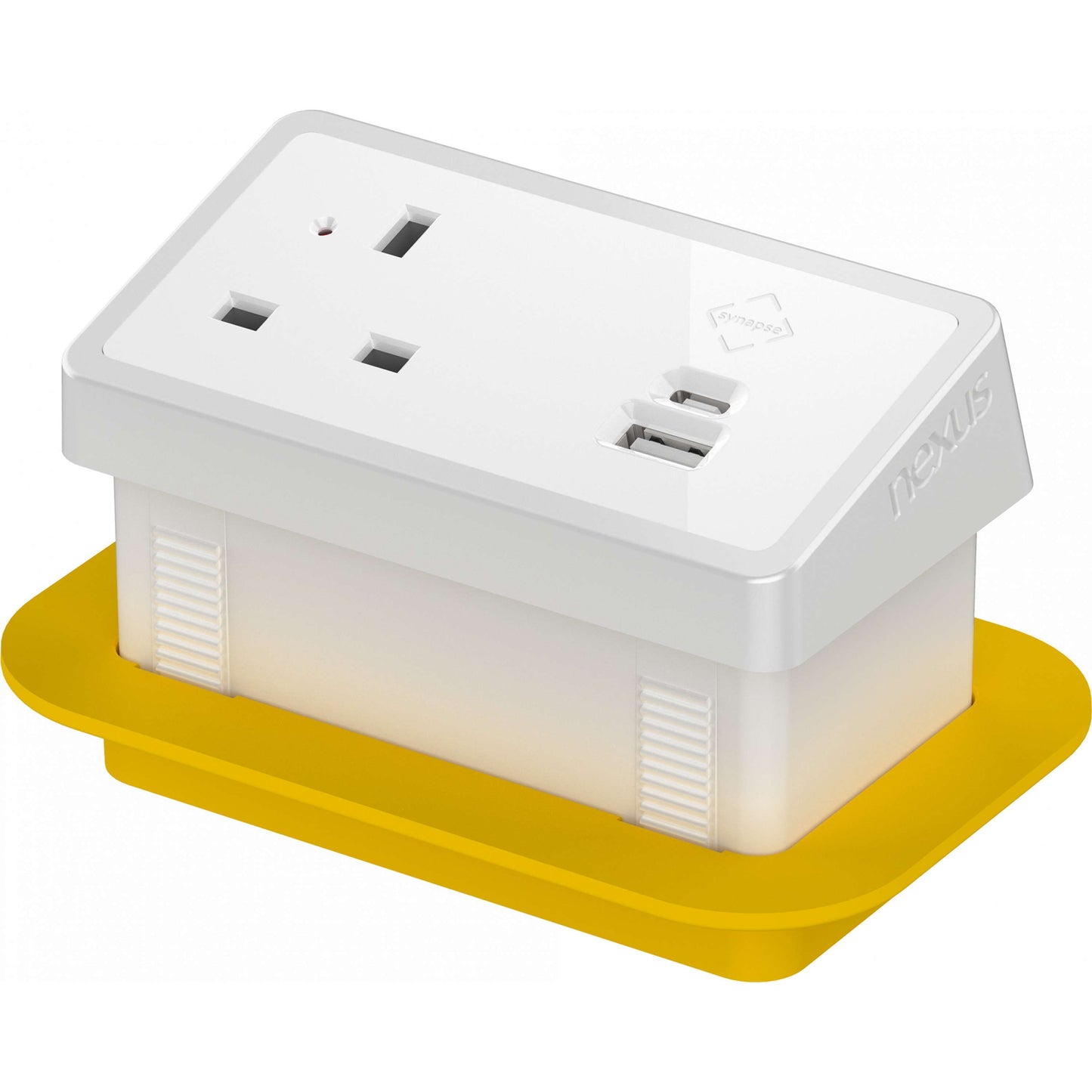 Rectangular In-Desk Power Module + 3 Metre Mains Cable Bundle | 1 Outlet | Synapse™ 100W USB-C, 27W USB-A | White/White