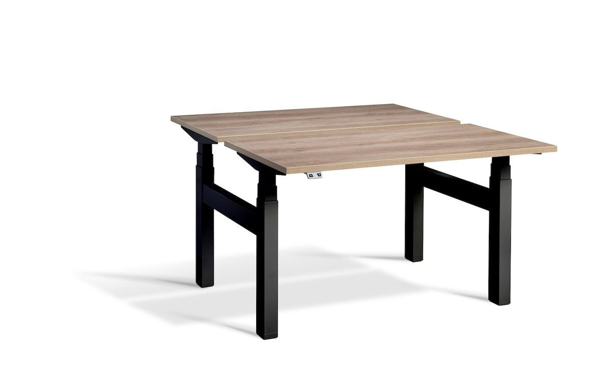 Lavoro Duo - Four Motor Back to Back Sit-Stand Desk - 800 Deep - Black Frame Accessories Lavoro Grey Nebraska Oak 1200x800 Black