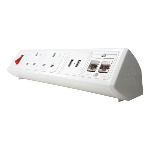 Boost Desktop Power Module with 2 UK Power Sockets, 2 Cat6 Data Sockets and 2 USB Charging Ports - e-furniture