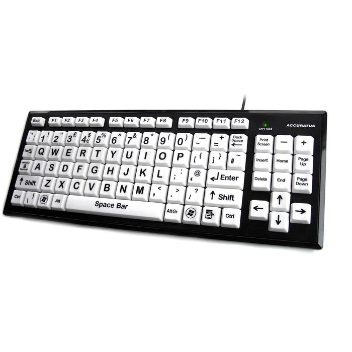 Accuratus Monster Keyboard, White Keys, Black Upper Case Letters - e-furniture