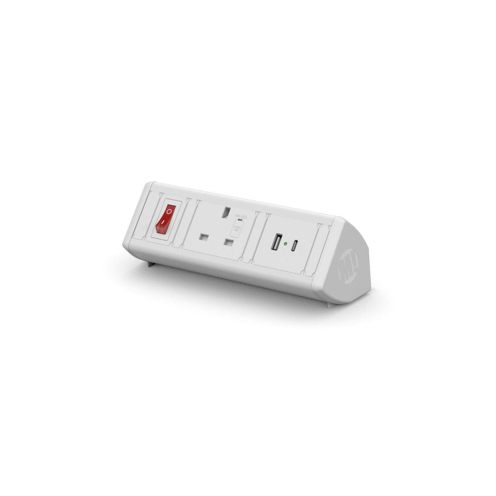 Boost Desktop Power Module with 1 UK Power Socket and Dual USB Charger A+C Accessories Metalicon White  