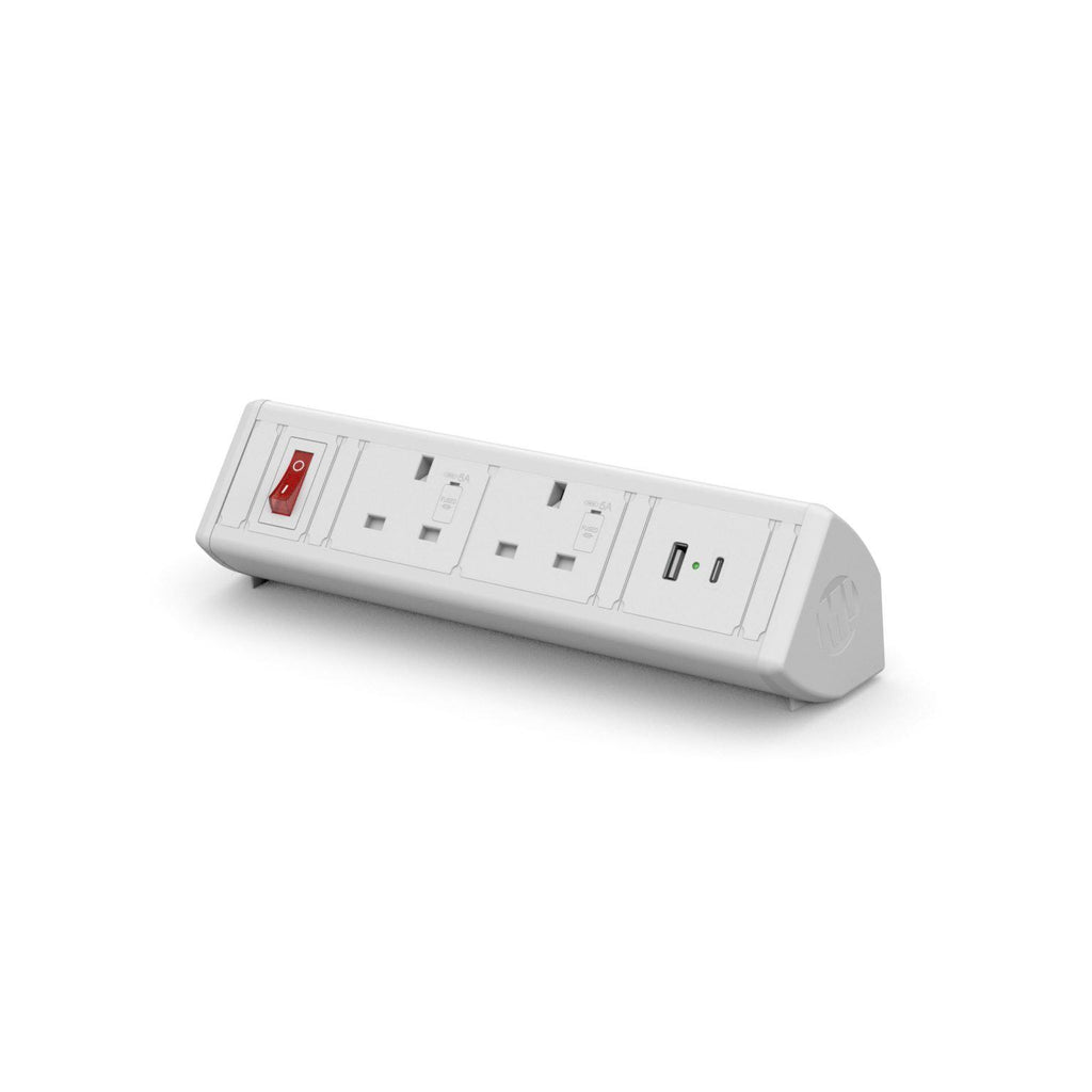 Boost Desktop Power Module with 2 UK Power Sockets and 2 USB Charging Ports A+C Accessories Metalicon White  