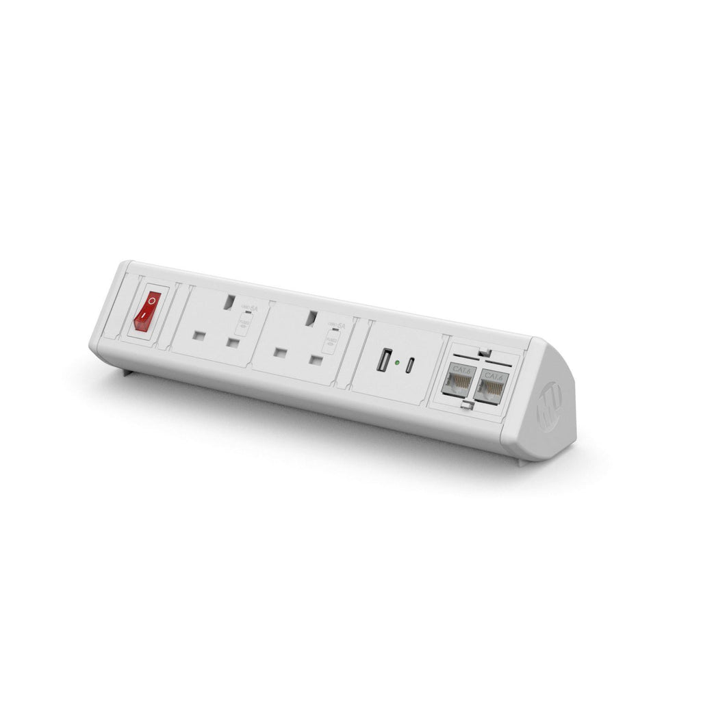 Boost Desktop Power Module with 2 UK Power Sockets, 2 Cat6 Data Sockets and 2 USB Charging Ports A+C - e-furniture