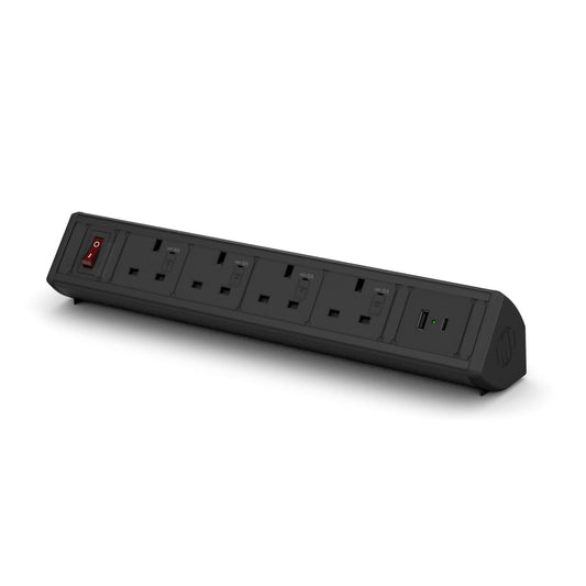 Boost Desktop Power Module with 4 UK Power Sockets, 2 USB Charging Ports A+C Accessories Metalicon Black  