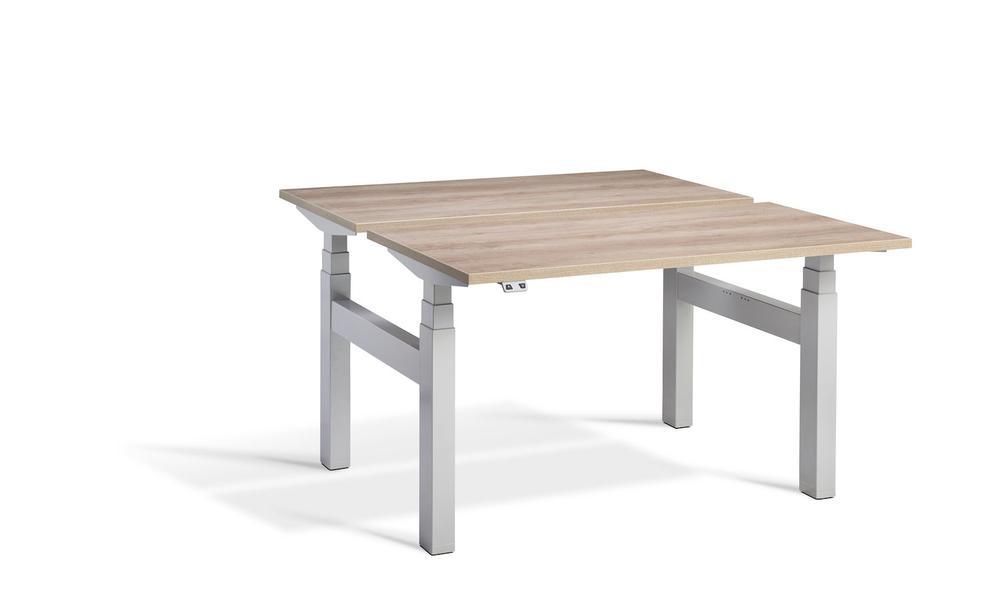 Lavoro Duo - Four Motor Back to Back Sit-Stand Desk - 700 Deep - Silver Frame Accessories Lavoro Grey Nebraska Oak 1200x700 Silver