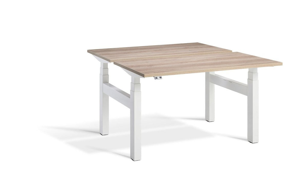 Lavoro Duo - Four Motor Back to Back Sit-Stand Desk - 700 Deep - White Frame Accessories Lavoro Grey Nebraska Oak 1600x700 White