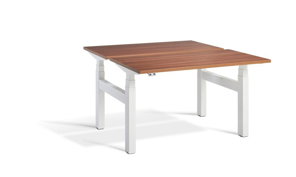 Lavoro Duo - Four Motor Back to Back Sit-Stand Desk - 700 Deep - White Frame Accessories Lavoro Natural Dijon Walnut 1200x700 White